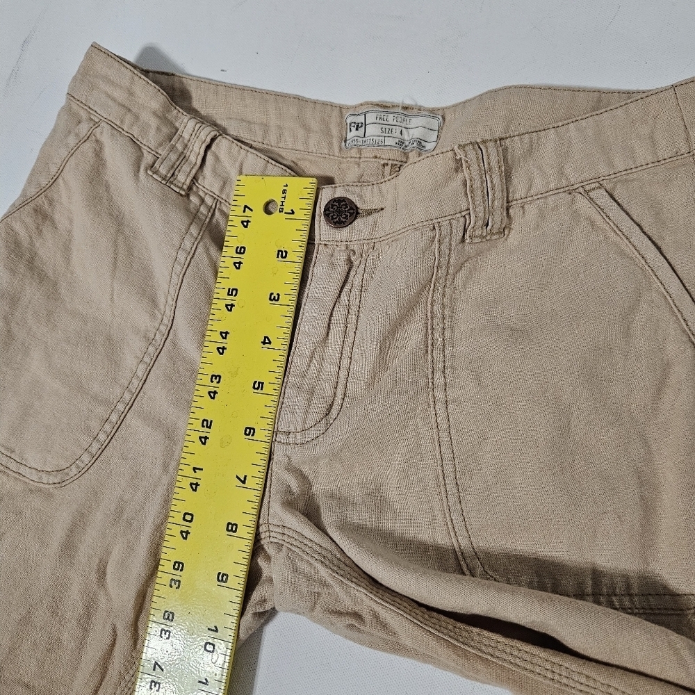 Free People Flared Linen Blend Womens Pants Two Toned Tan Combo Size 4 B13 - Picture 7 of 10